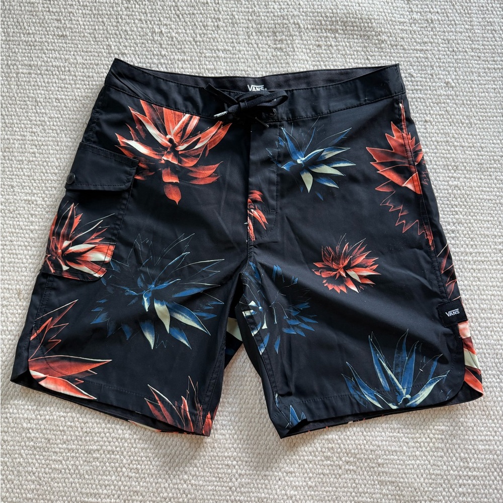 Vans Men's Black and Red Floral Board Shorts